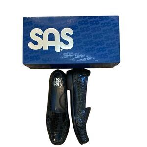 Sas Womens Joy‎ Black Croc Loafer Slip On Size 7.5N Casual Comfort